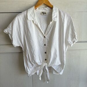 Show Me Your Mumu White Linen Mike Tie Collared Top
